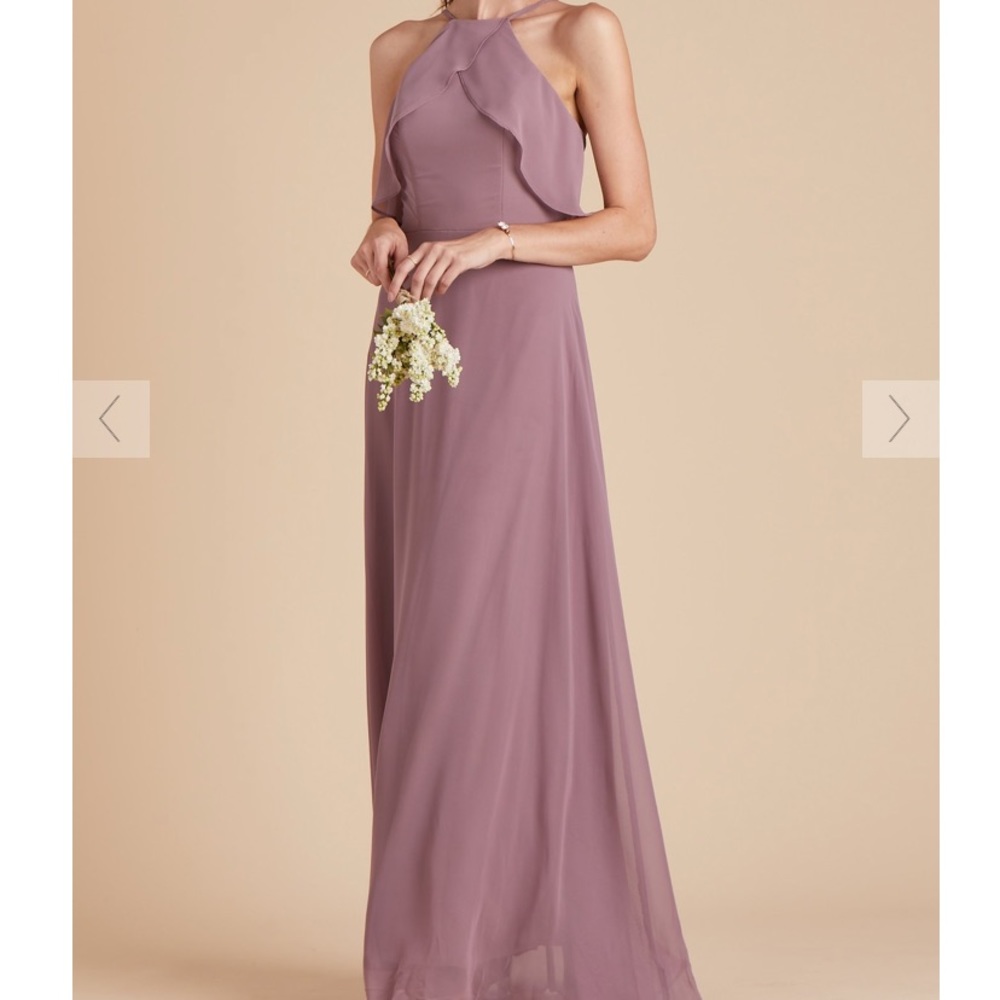 Chiffon maxi bridesmaid dress with a subtle ruffle